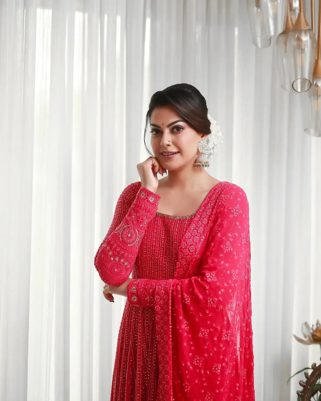 Anusree Nair In South Indian Traditional Red Gown